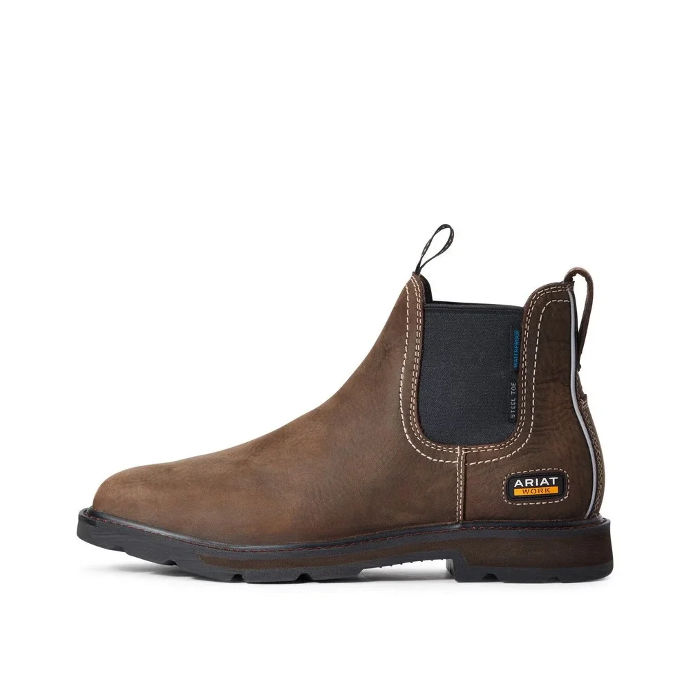 Mens Sz 10.5 ARIAT WORK Groundbreaker Chelsea H2O Steel Toe Boots Dark Brown NEW